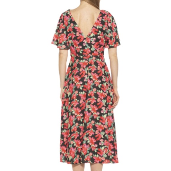NWT Alexia Admor NY Womens Black Floral Flutter Sleeve Midi Dress High Slit - Picture 2 of 16